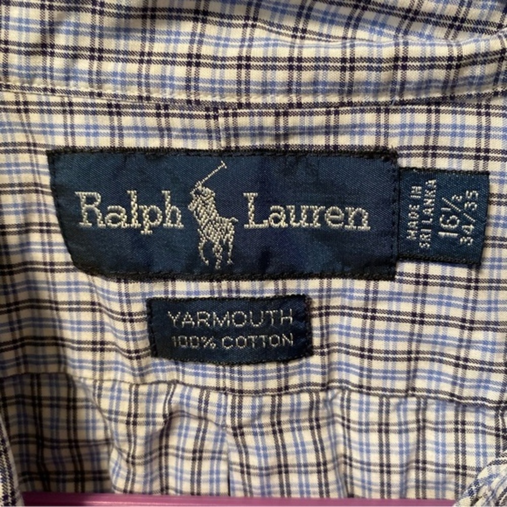 Ralph‎ Lauren Shirt Mens Size 16.5 Yarmouth Blue Plaid Button Down Oxford Pony - Picture 3 of 7